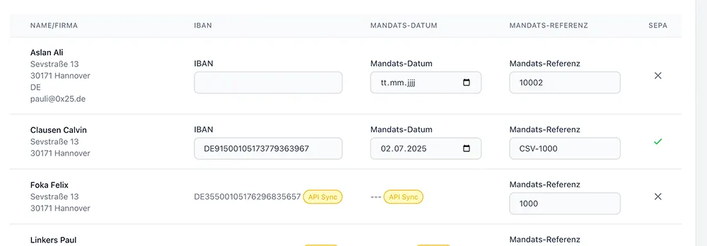 Kundendaten für Lastschrifteinzug vorbereiten