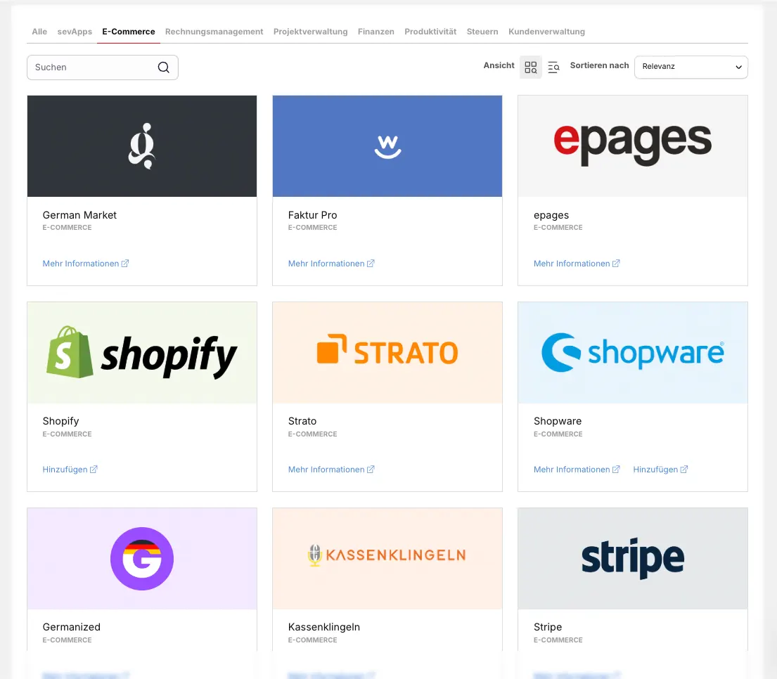 sevdesk Integrationen für automatischen Rechnungsimport