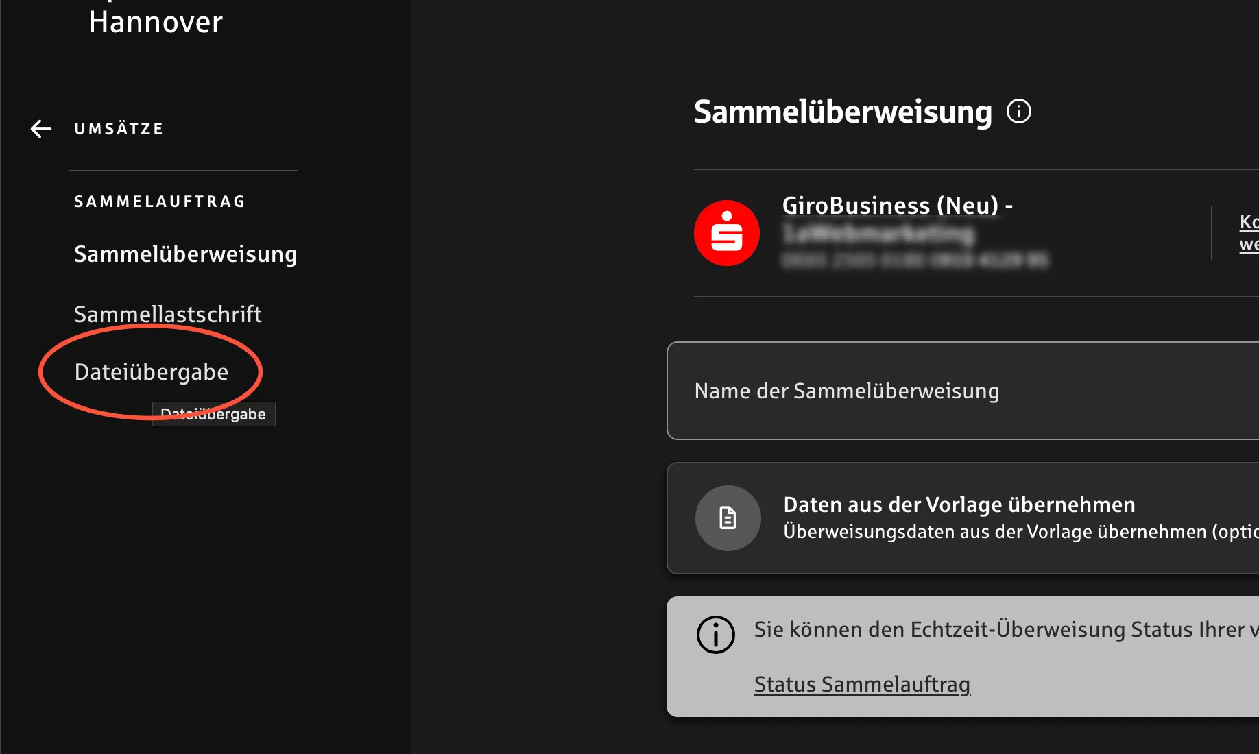 Sparkasse Sammelaufträge -> Dateiübergabe